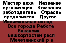 Мастер цеха › Название организации ­ Компания-работодатель › Отрасль предприятия ­ Другое › Минимальный оклад ­ 1 - Все города Работа » Вакансии   . Башкортостан респ.,Мечетлинский р-н